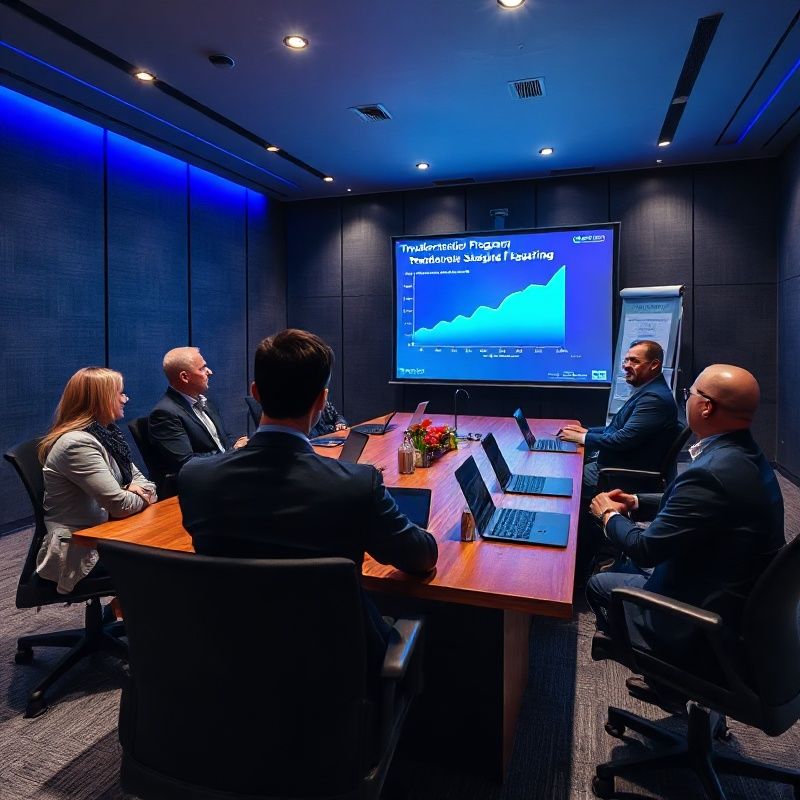 Steuerungsmeeting eines Transformationsprogramms mit projizierter Roadmap