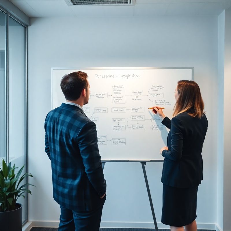 Beraterinnen und Berater analysieren einen Prozessfluss am Whiteboard