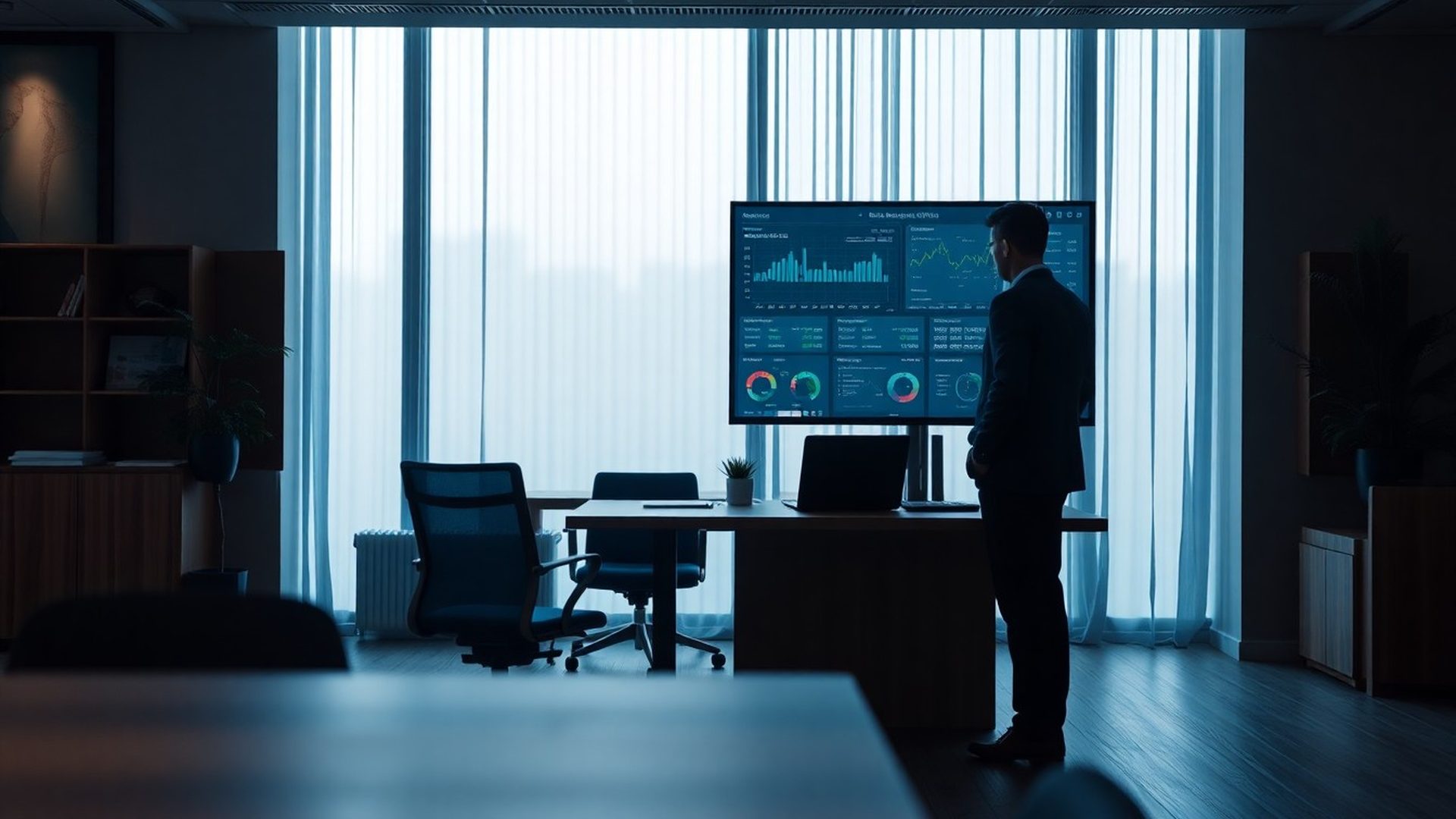 Beraterin von Cloudnbeta analysiert ein Datendashboard im Stuttgarter Büro